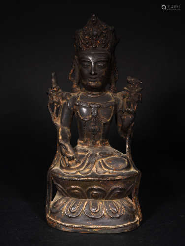 A   BRONZE  BUDDHA  GILDED  WITH   GOLD  IN  MING  DYNASTY