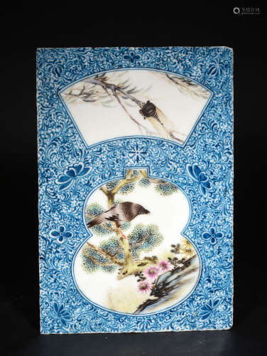 A  SHALLOW  DROP  COLOR   CONSECRATED    PORCELAIN  PLATE  WITH  FLOWERS  AND  BIRDS  IN  THE  REPUBLIC   OF   CHINA