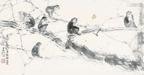 杨善深 1913-2004 群猴 设色纸本