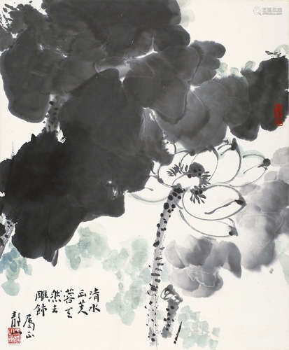 吴静山 1943-？ 清水出芙蓉 设色纸本