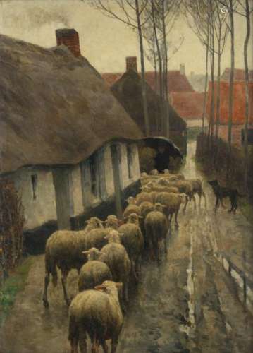 Van Leemputten F., the flock of sheep, dated 1900, oil on canvas, 51 x 72 cm