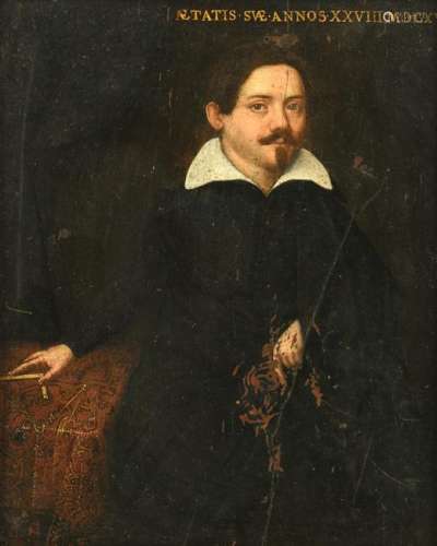 No visible signature, the portrait of a mathematician, 17thC, oil on panel, 32 x 39 cm