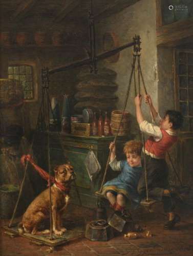 Gyselinckx J., 'The heavy-weight', dated 1885, oil on panel, 30 x 38 cm