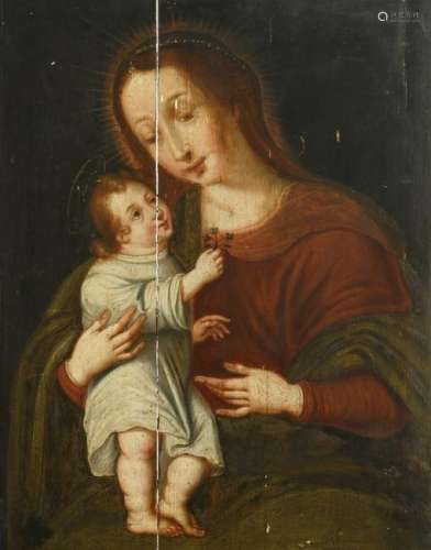 No visible signature, Our Lady and Child, oil on panel, 17thC, 49 x 64 cm