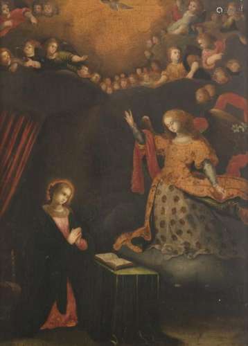 No visible signature, the Annunciation, oil on panel, 16th/17thC, 36 x 48,5 cm