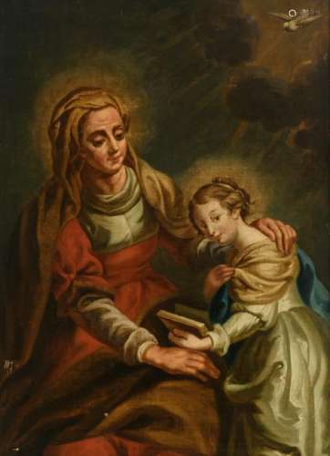 No visible signature, Saint Anne and the Holy Mary, oil on canvas, 17th/18thC, 48 x65 cm