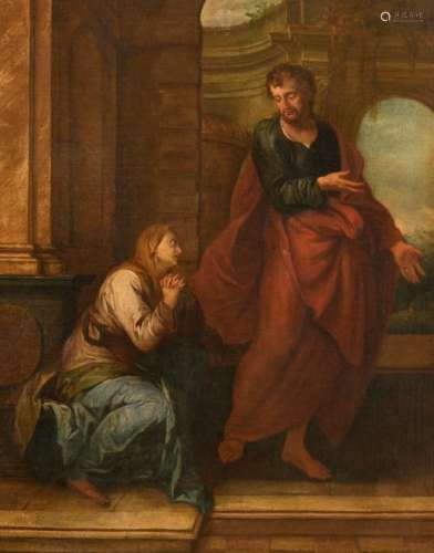De Deyster L., Christ and the adulteress, 17thC, oil on canvas, 57 x 73 cm