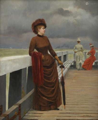 Deneux G., 'On the pier', dated (18)86, oil on canvas, 33,5 x 41,5 cm