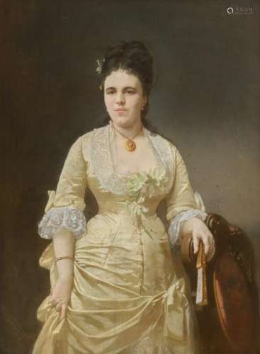 O'Connell F., the portrait of a lady in a silk dress, dated 1877, pastel on canvas in a richly decorated period frame, 91 x 122 cm