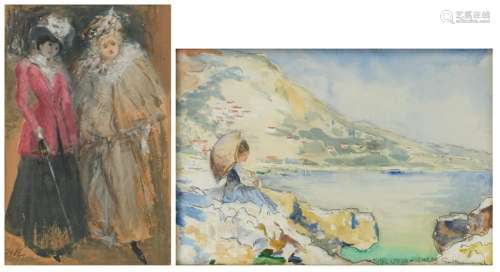 Hagemans P., 'Monte Carlo 12 Oct 09', watercolour and pencil, 18 x 26 cm; added: illegibly monogrammed (1912 ?), two gallant ladies, watercolour and gouache, 14 x 21,5 cmIs possibly subject of the SABAM legislation / consult ‘Conditions of Sale’