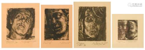 Four etchings by Jos Verdegem; consisting of 'Flamandes', dated 1944, N° 20/20, fourth state, 9,8 x 9,8 cm; 'La Fiancée', N° 12/17, third state, 12 x 15,2 cm;  'L'énigme', N° 6/20, first state, 13,7 x 17 cm and 'Slapende', N° 6/20, second state, 14,7 x 15,2 cmIs possibly subject of the SABAM legislation / consult ‘Conditions of Sale’