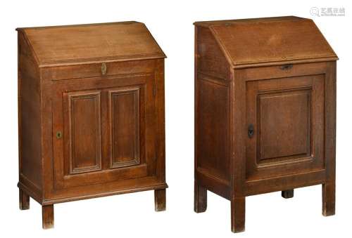Two typical nuns' monastery oak cell cupboards, one monogrammed 'G.B.', the Southern Netherlands, 18thC, H 97 - 100 - 94 - W 63 - 70 - D 41 cm