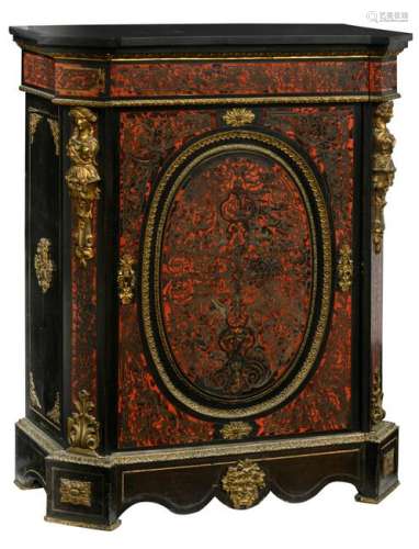 A Napoleon III 'meuble d'appui' in ebonized wood, with Boulle marquetry, gilt bronze mounts and a noir Belge marble top, H 115 - W 96 - D 46 cm