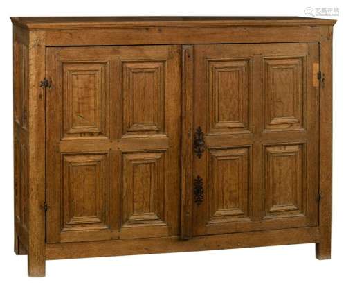 An oak two doors cupboard, the Southern Netherlands, 17th/18thC, H 123,5 - W 163 - D 42 cm