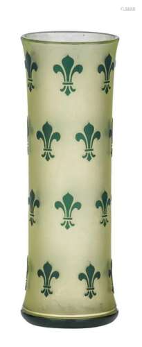A Val-Saint-Lambert green overlay and cameo glass vase, decorated with 'Fleur-de-lis' design, probably period between 1919 and 1926, H 28,5 cm