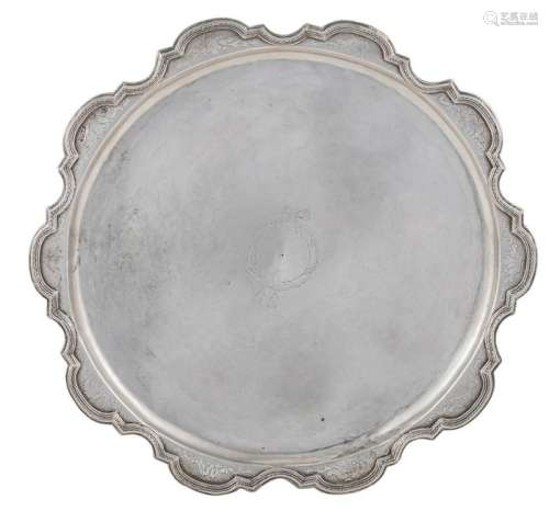 A first half of the 18thC little silver serving tray, Bruges, nearly illegible, hallmarks, Ø 30 cm - weight about 570 g