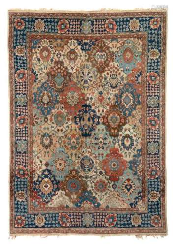 A large Oriental rug, decorated with flower vases, 210 x 300 cm