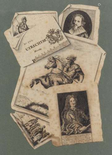 An 18thC Dutch trompe l'oeil depicting newspaper clippings, dated 1764, ink and watercolour, 28 x 40 cm