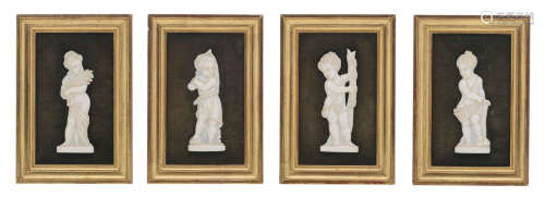A collection of four framed ivory reliefs, depicting the four seasons, Dieppe, Interwar period, H 10,5 cmAdded expertise report according to CITES legislation. For European Community use only.