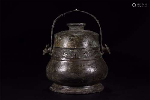 A Chinese Bronze Jar with Cover and Handle
