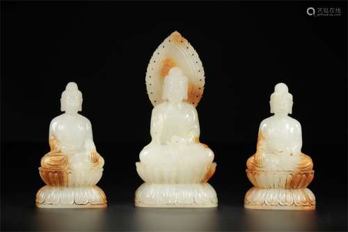 A Set of Chinese Carved Jade Figures of Buddha