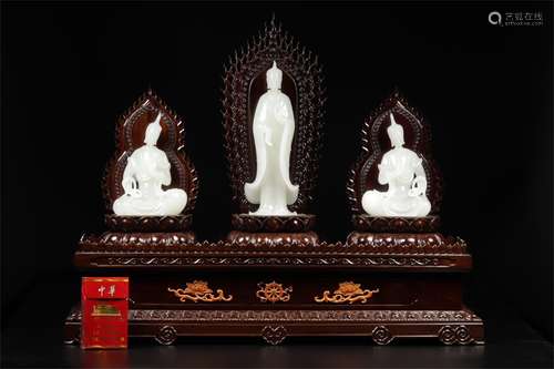 A Set of Chinese Carved Jade Figures of Buddha