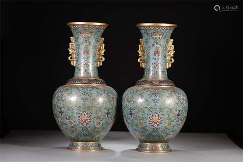 A Pair of Chinese Cloisonne Vases