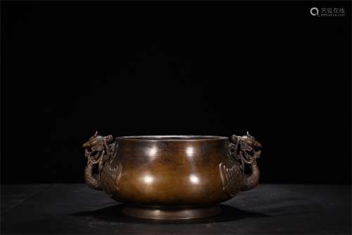 A Chinese Bronze Incense Burner with Silver Inlaid