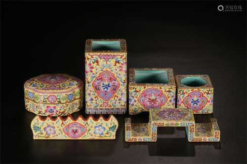 A Set of Six Pics Chinese Famille-Rose Porcelain Scholar Tools