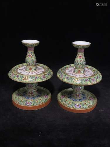 A Chinese Famille-Rose Porcelain Candle Holders