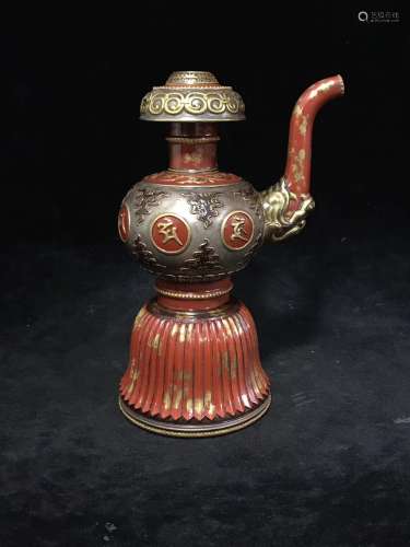 A Chinese Red Glazed Porcelain Wine Pot