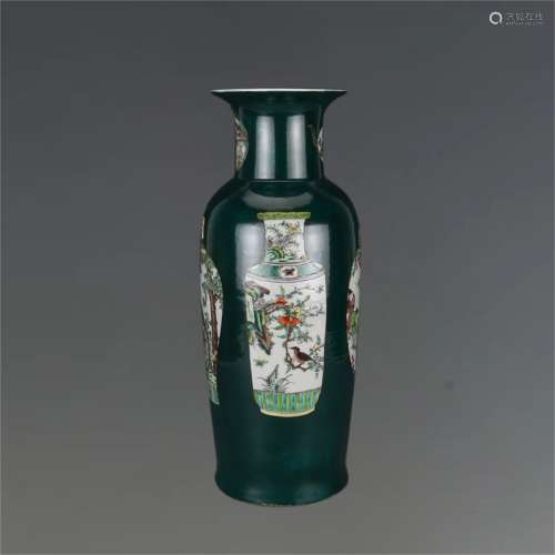 A Chinese Green Ground Wu-Cai Glazed Porcelain Vase