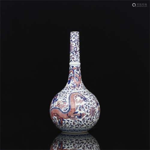 A Chinese Iron-Red Glazed Blue and White Porcelain Vase
