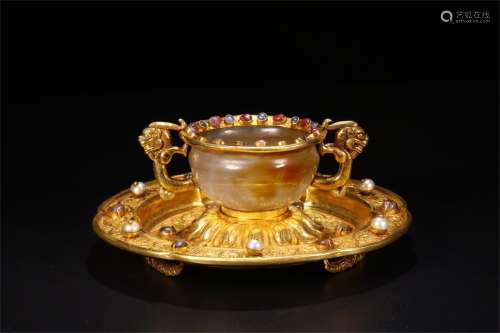 A Chinese Gilt Bronze Cup with Plate
