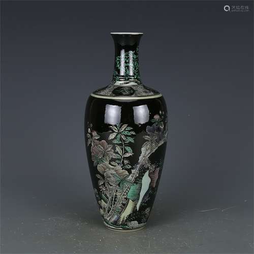 A Chinese Black Ground Wu-Cai Glazed Porcelain Vase