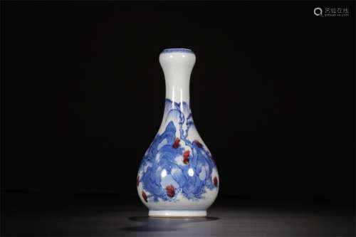 A Chinese Iron-Red Blue and White Porcelain Vase