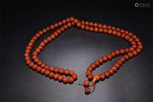 A Chinese Carved Agate Prayers Beads