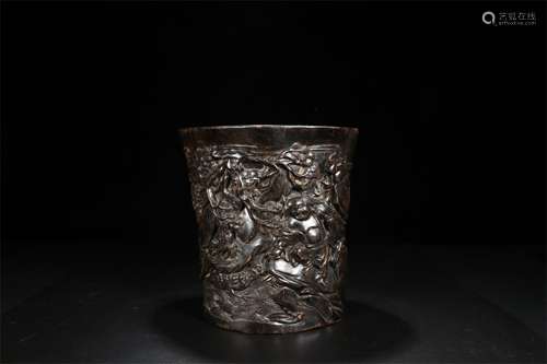 A Chinese Carved Zitan Brush Pot