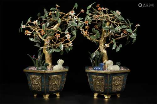 A Pair of Chinese Bronze Cloisonne Planters