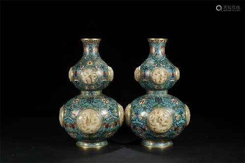 A Pair of Chinese Cloisonne Double Gourd Vases