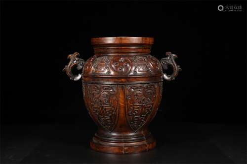 A Chinese Carved Huanghuali Vase