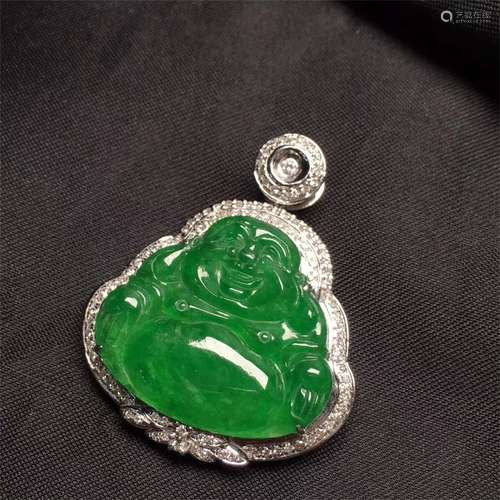 A Chinese Carved Jadeite Buddha Pendant