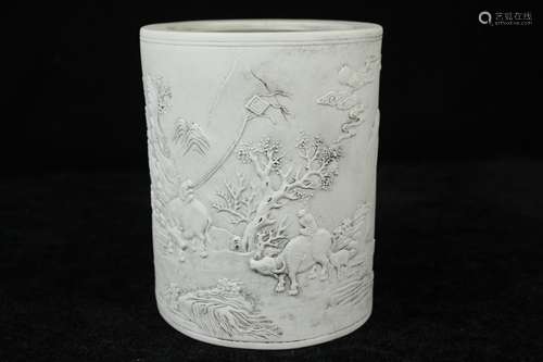 A Chinese White Glazed Porcelain Brush Pot