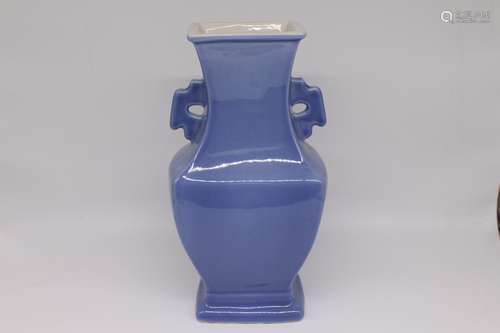 A Chinese Blue Glazed Porcelain Square Vase