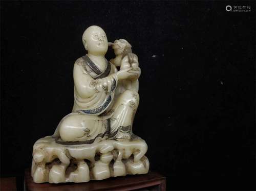 A Chinese Carved Shoushan Figure of Luohan