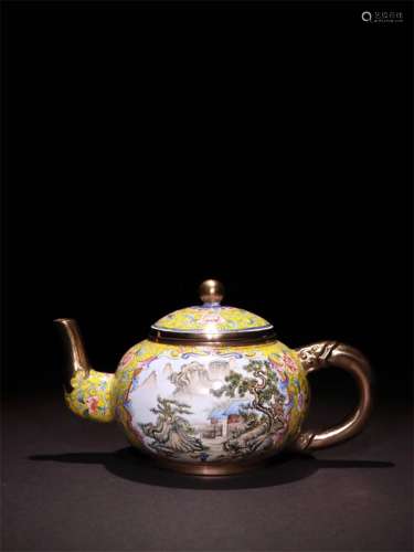 A Chinese Enamel Glazed Bronze Tea Pot