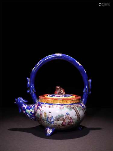 A Chinese Enamel Glazed Yixing Clay Tea Pot