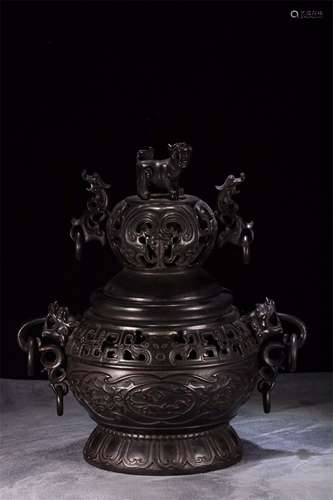 A Chinese Carved Zitan Incense Burner