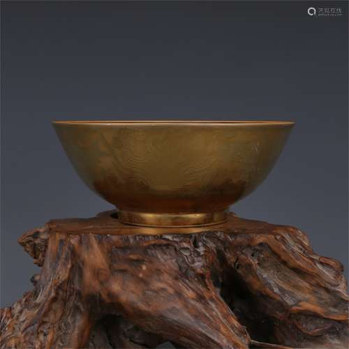 A Chinese Gold Glazed Porcelain Bowl