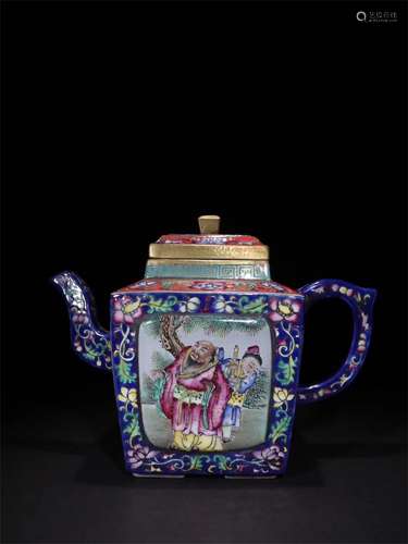 A Chinese Blue Ground Enamel Glazed Porcelain Yixing Clay Tea Pot